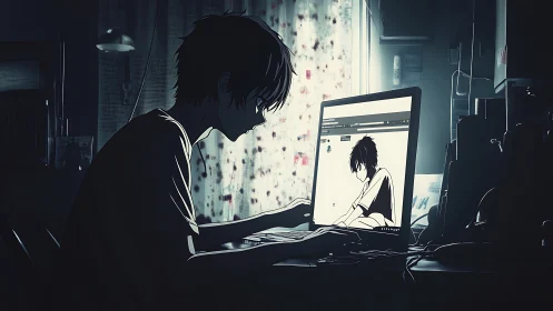 Midnight screenlight folds a lonely coder into his echo