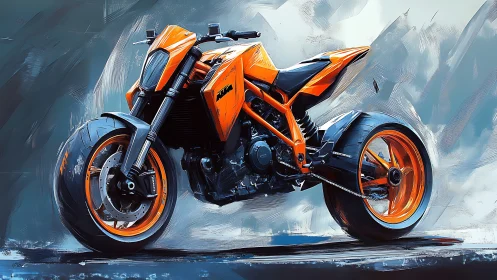 Digital painting of orange streetfighter motorcycle profile study.