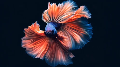 Betta fish with extended fins on dark isolated background.