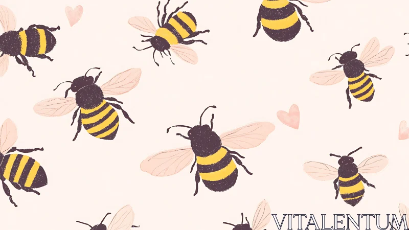 Honeybee daydreams dance with pastel hearts in flight.