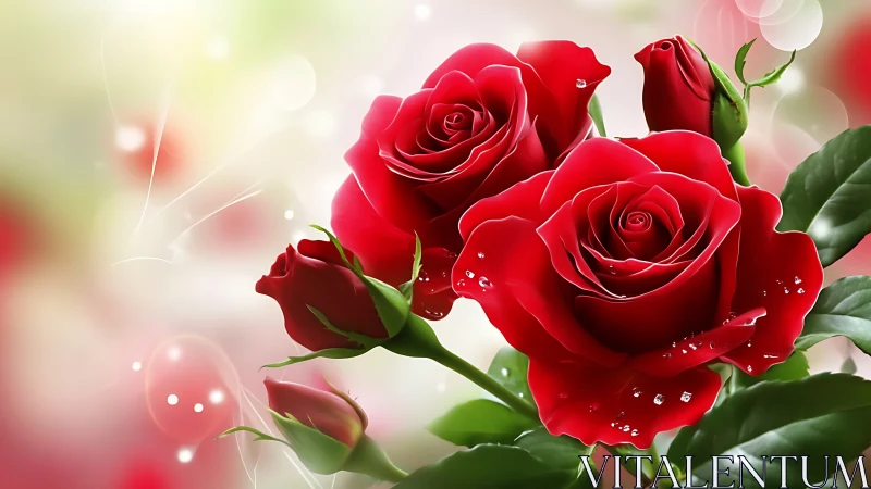 Crimson Roses Dance Through Ethereal Light and Liquid Drops