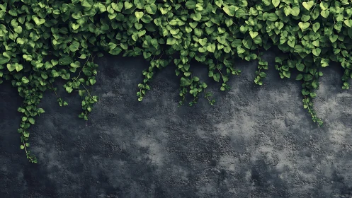 Trailing green vines soften a dark concrete textured wall