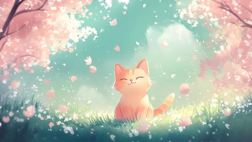 Orange Cat in Flourishing Bloom Garden Setting