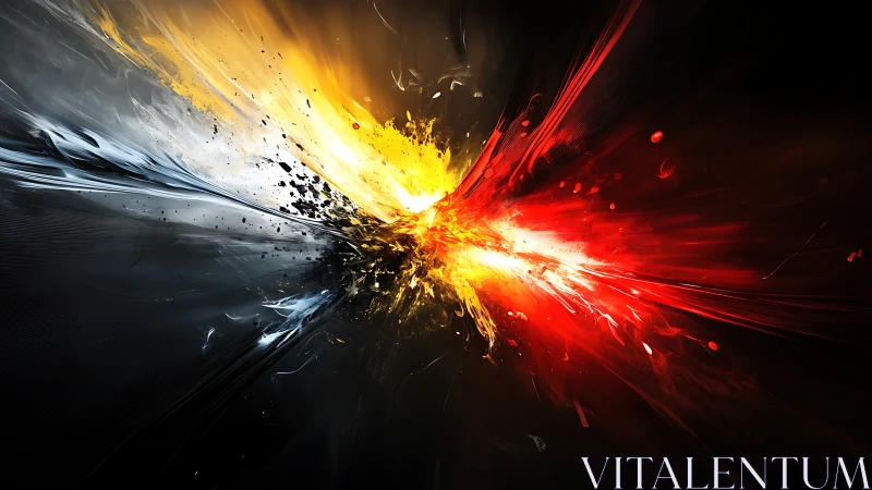 Cosmic collision of fire, ice and light in explosive motion.