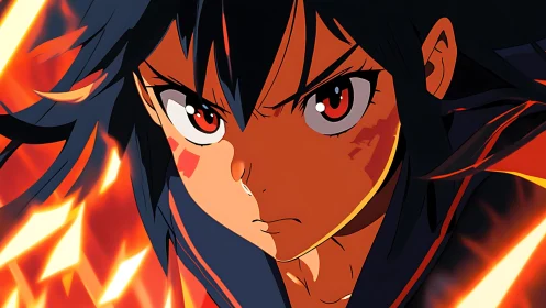 Fiery anime heroine locks eyes with battle ready focus