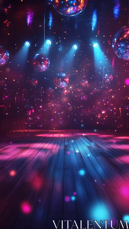 Neon disco cosmos over an empty, expectant dance floor.