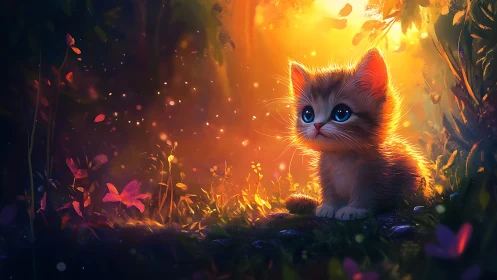 Luminescent Feline Subject Rendered with Warm Chromatic Backlighting Effects