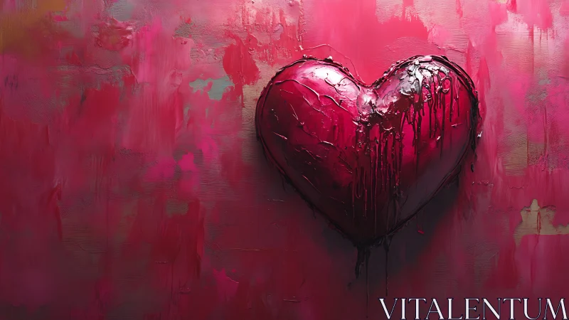 Crystalline Heart Weeping Magenta Dreams Across Textured Canvas
