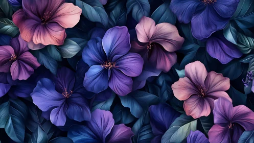 Digital Floral Art with Purple and Pink Blooms.