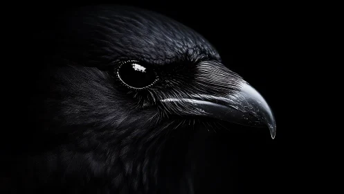 Raven portrait reveals razor detail in deep black space.