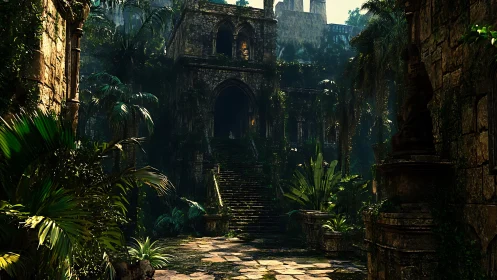 Digital rendering shows overgrown stone temple in jungle setting