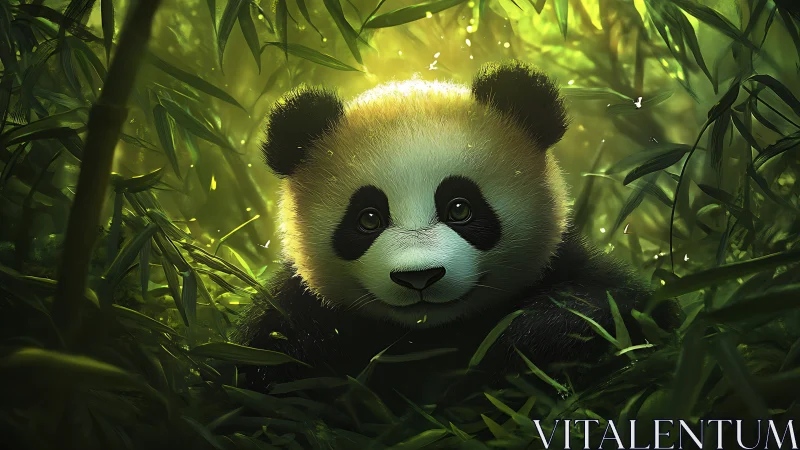 Juvenile panda rendered in luminous, high-detail digital painting