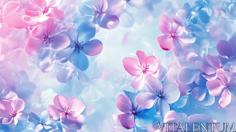 Delicate Petals Float Through Soft Blue-Pink Gradient.