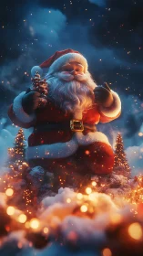 Santa giant strides through embers and snowlit dreams.