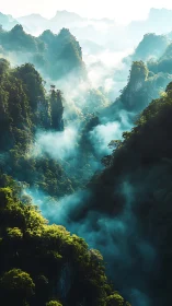 Emerald mist rivers winding through towering dream-clad peaks.