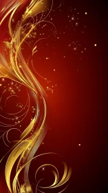 Gilded swirls ascend through crimson night with stardust glow.