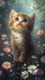 Young Kitten Among Daisies - Painterly Portrait