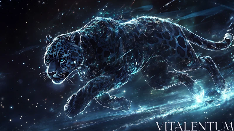 Neon Leopard Prowls Through Cosmic Void with Electric Energy