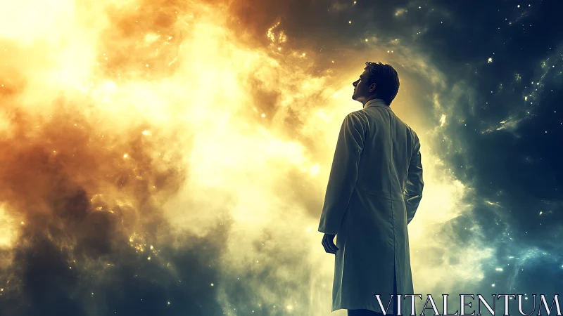 Astrophysicist observing bifurcated nebular light field boundary.