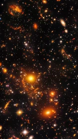 Deep space galaxy cluster field shows dense luminous structures
