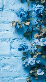 Blue Morning Glories Climbing Textured Azure Wall