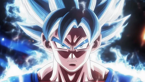 Anime energy-charged warrior portrait with luminous aura focus.