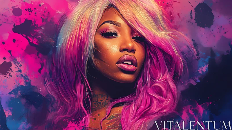 Neon-splashed siren leans into the galaxy of hot pink storms