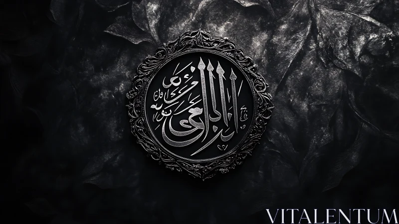 Midnight arabesque emblem with silver calligraphic whispers.
