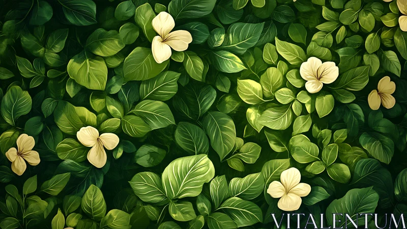 Sunlit petals play hide and seek in a lush leafy tapestry