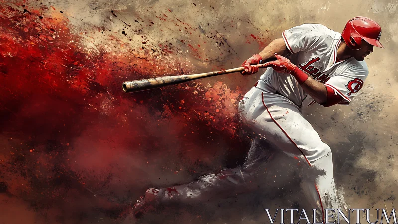 Dynamic digital painting of baseball batter in explosive swing