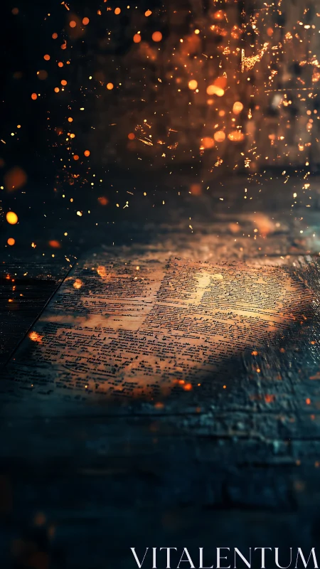 Burning Text on Ancient Pages with Glowing Embers.