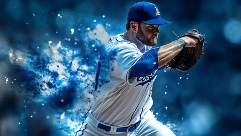 Baseball pitcher drives explosive fastball through blue energy
