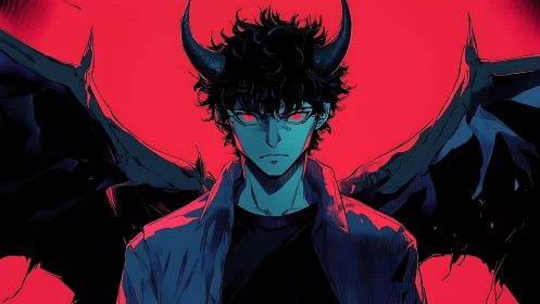 Crimson glare of a horned nightwalker in demon twilight.