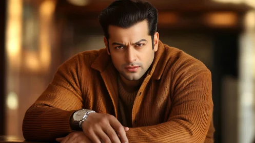 Sharp-lit male portrait highlights texture-rich sweater and bokeh