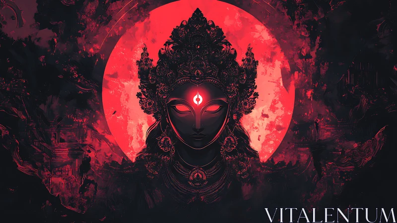 Moonlit goddess of fire and mystery in crimson shadows.
