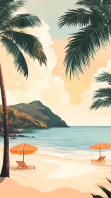 Tropical Paradise Beach with Palm Fronds and Ocean Views