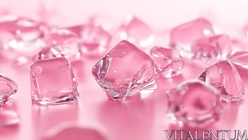 Glossy pink ice cubes sparkle softly on a pastel surface