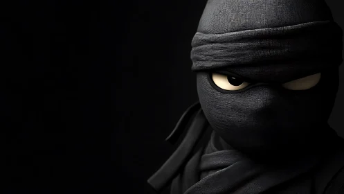 Stylized 3D ninja portrait with textured black fabric cowl