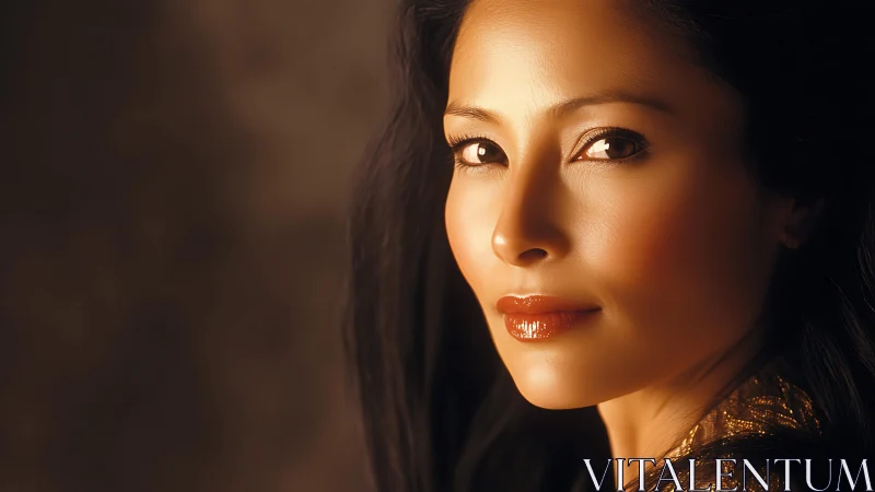 Warm portrait of woman in soft golden studio lighting.