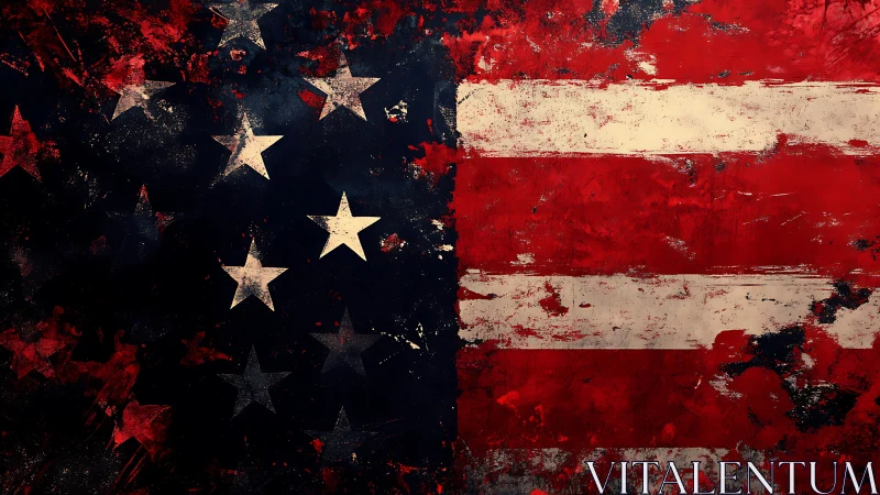 Distressed American flag rendered as grunge digital abstraction