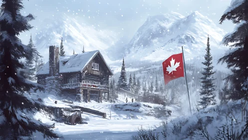 Alpine Lodge Nestled in Snow-Covered Mountain Paradise