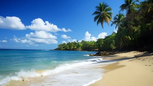 Tropical Paradise Beach with Palm Grove and Turquoise Waters.