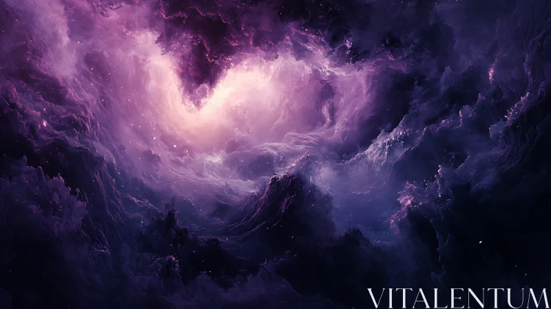 Violet nebula cloud swirls around bright central light core