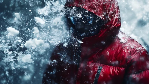 Storm-hardened explorer stands strong in a whirl of icy snow