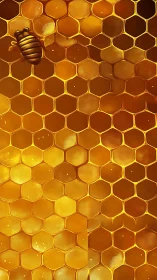 Golden honeycomb pattern glows with a single stylized bee