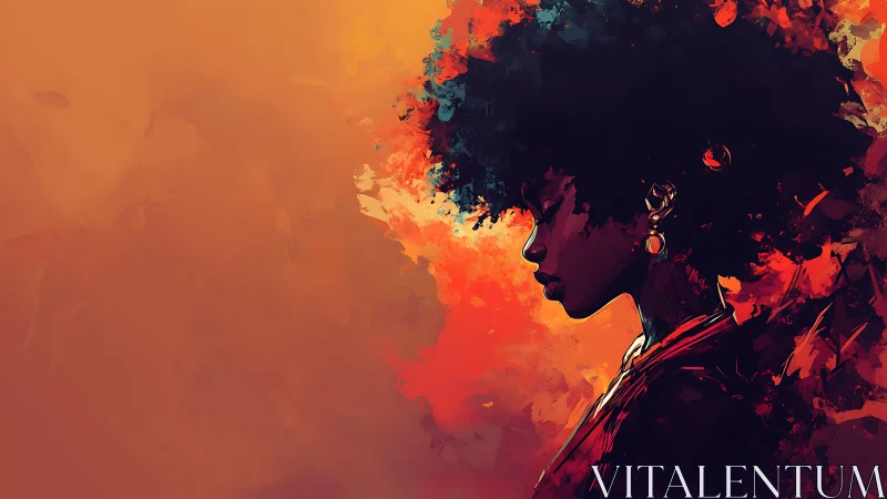 Afro silhouetted woman in fiery abstract color burst profile.
