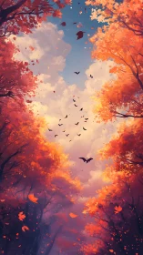 Crimson Canopy Uprising: Twilight Bats Beneath Fireleaf Skies.