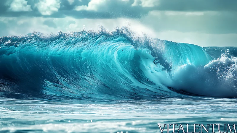 Rolling turquoise wave catching sunlight in mid-crest motion.