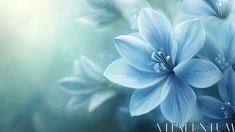 Ethereal Blue Petals Dance Through Luminous Dreaming Depths