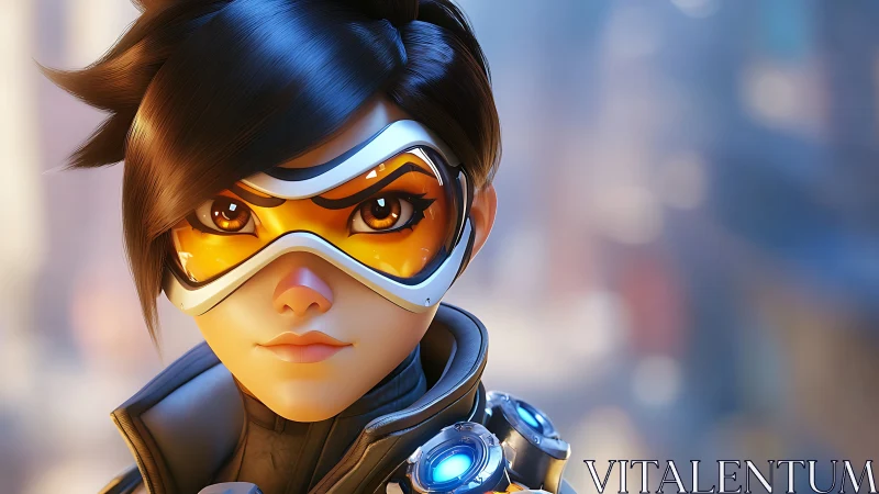 Futuristic heroine portrait in crisp shallow-depth 3D render